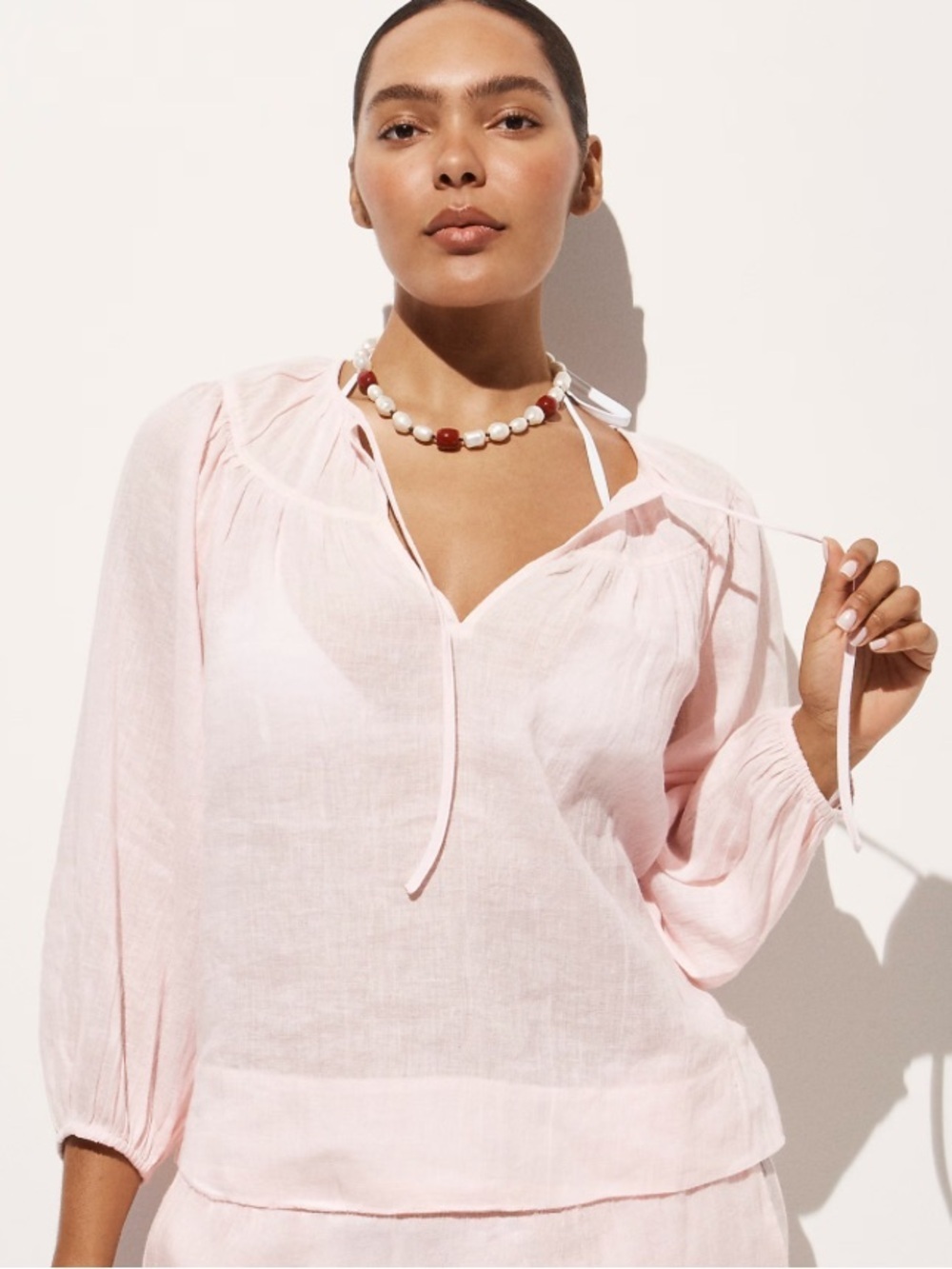 J crew white rose Long-sleeve tunic top in Hampton linen-blend